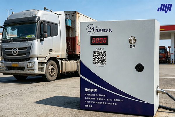 極亞智能大貨車自助加水機(jī)實拍，服務(wù)區(qū)卡車加水設(shè)備場景