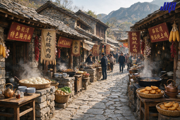 駱駝灣村小吃一條街，阜平特色農(nóng)家美食聚集地
